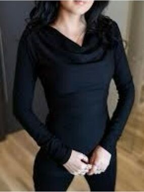 Marcella NYC Black Cowl Neck Long-Sleeve Top